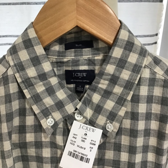 NWT J.Crew Men Size Slim SM Heathered Cotton Front Button Gray Checkered Shirt - Picture 4 of 7